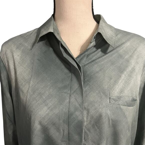 Athleta Women's Green Performance Stretch Urbanite Printed Button Up Shirt Sz L - Picture 1 of 7